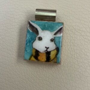 Rabbit Pendant with Blue and Yellow Design